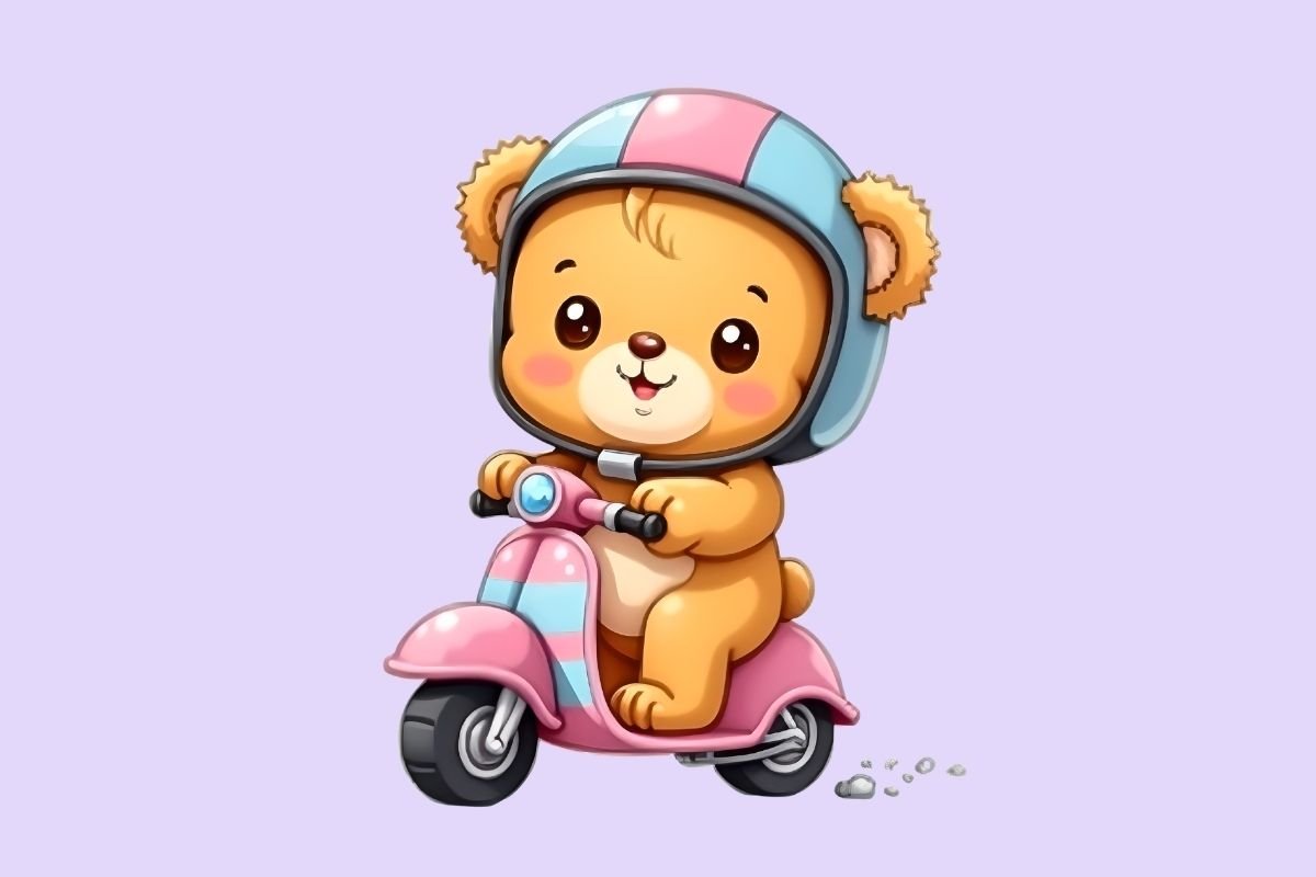 Scooter Riding Teddy Bear Clipart