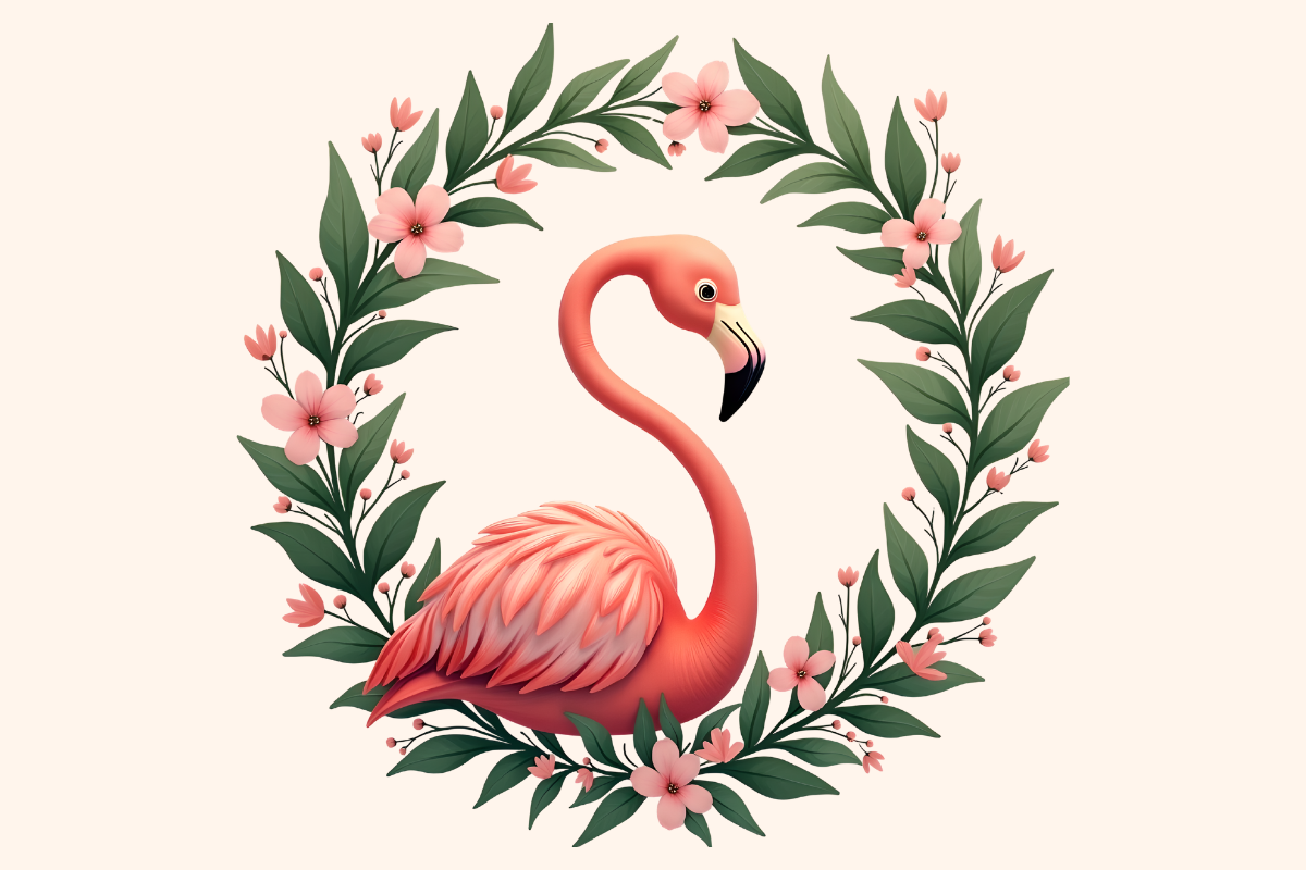 Flamingo Floral Wreath Clipart