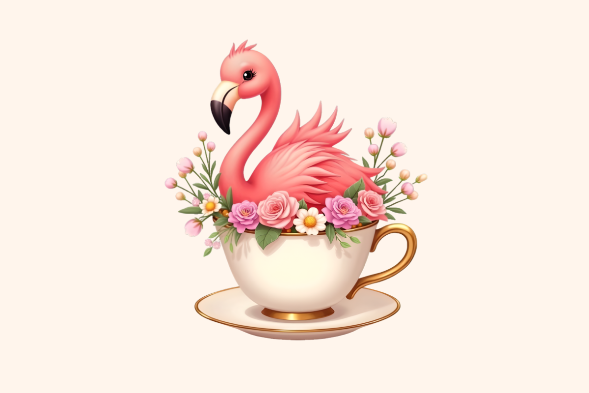 Flamingo Tea Cup Floral Clipart