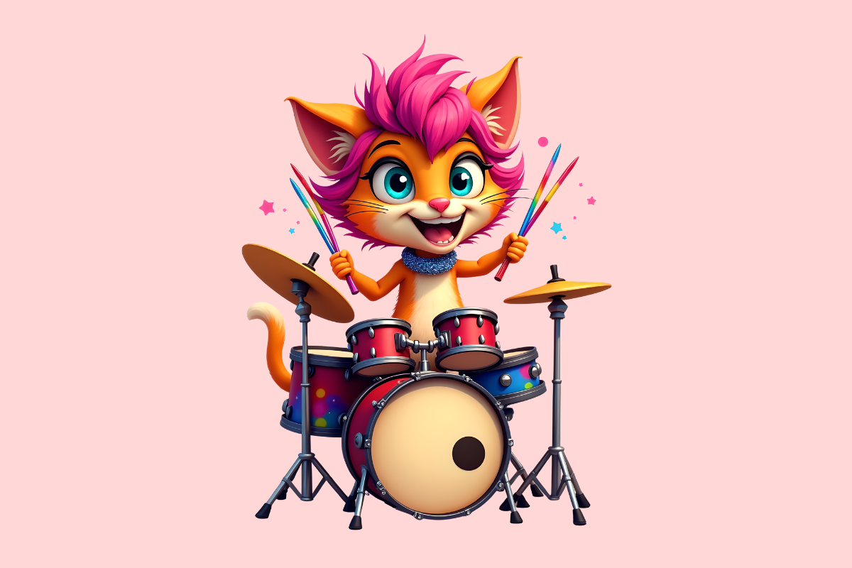 DJ Cat Music Drummer Clipart
