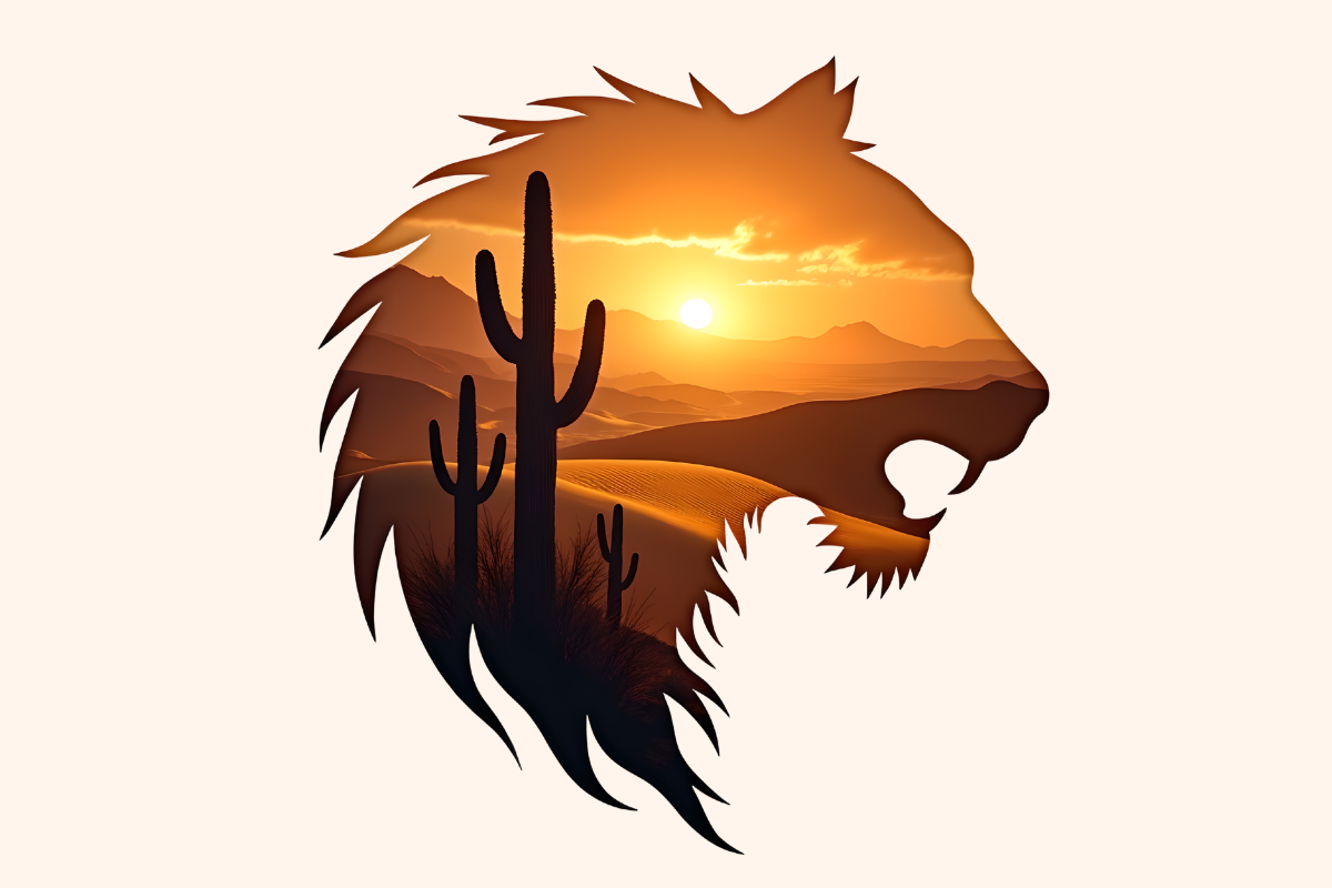 Tiger Head with Cactus Desert Landscape