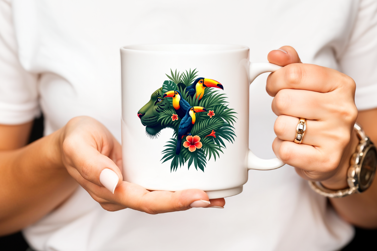 Double Exposure Tiger Tropical Birds Design