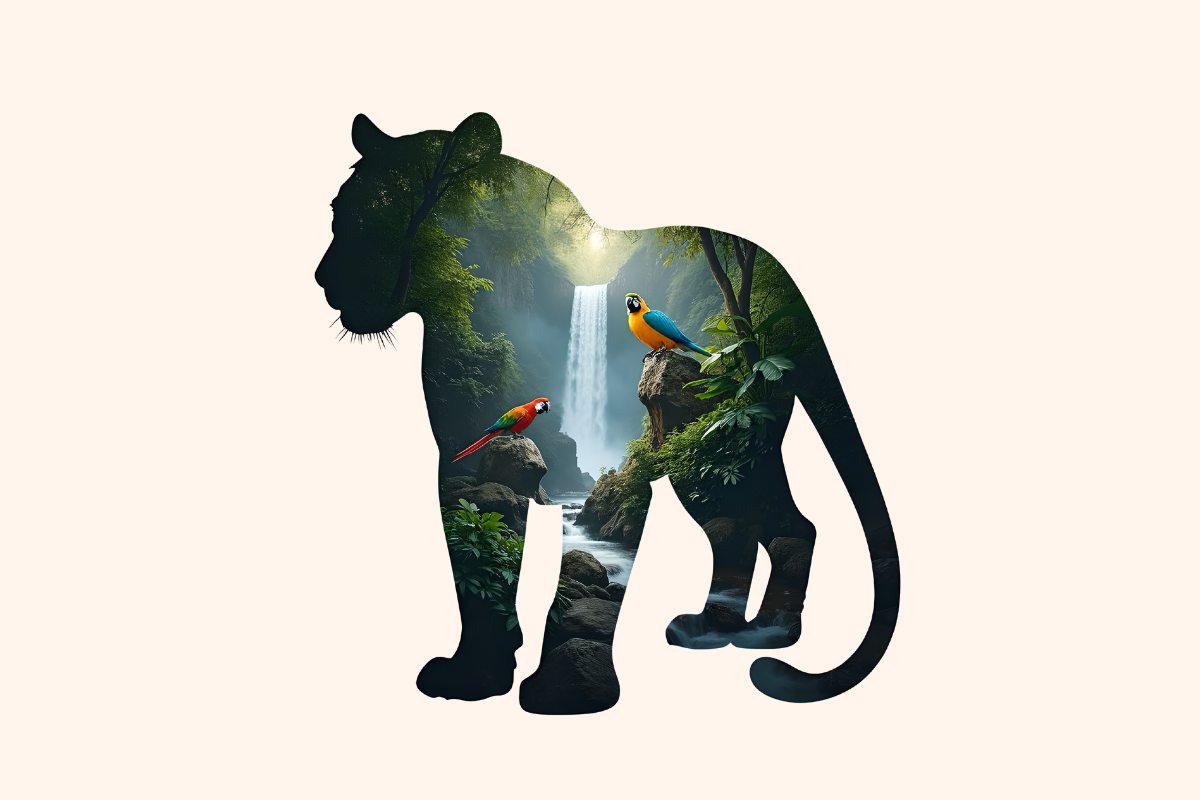 Tiger Head Waterfall Rainbow Design