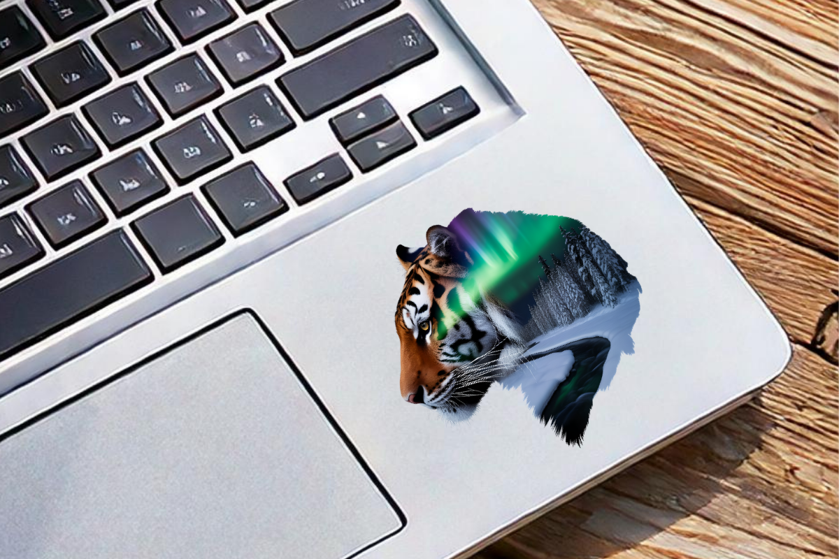 Tiger Head with Northern Lights Landscape