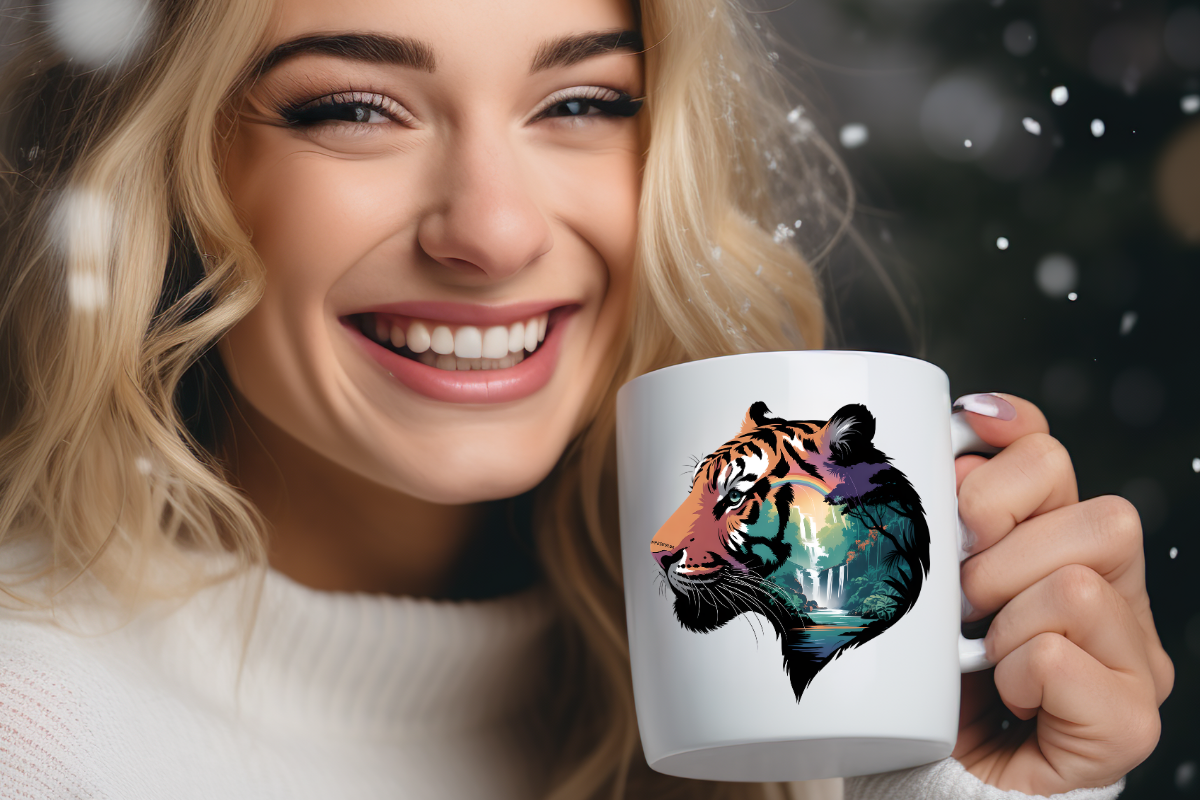 Wildlife Tiger Head Forest Waterfall Blend